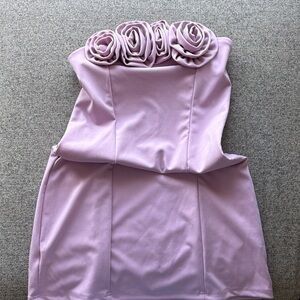 Lavender Strapless Dress with Floral Detail